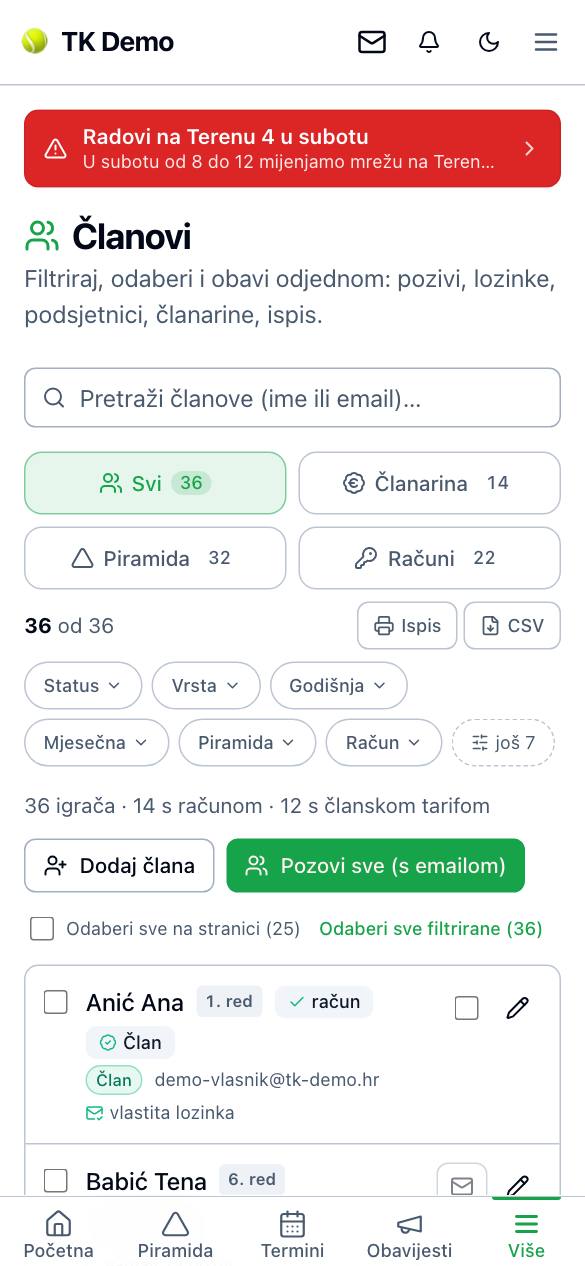 Popis članova na mobitelu