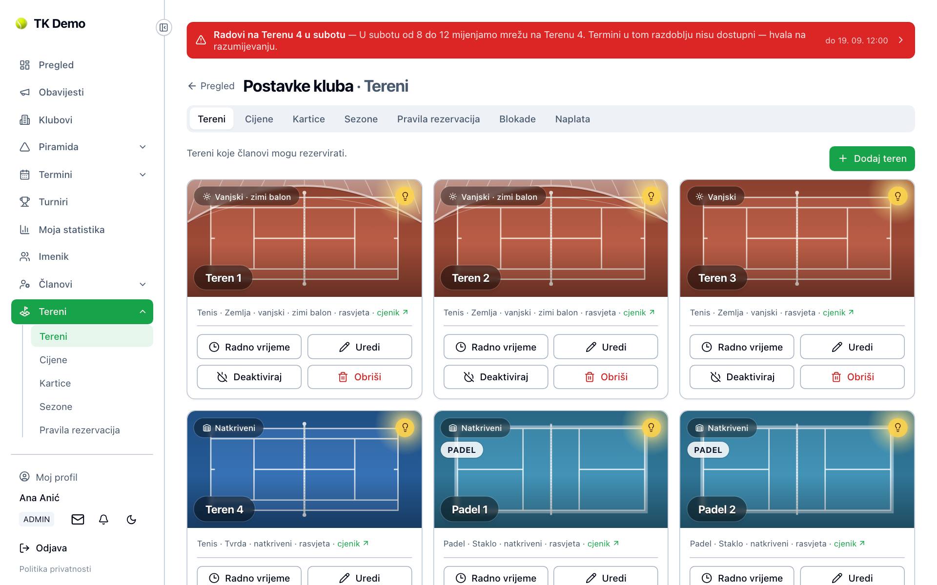Tereni → Tereni: kartice s vizualom terena